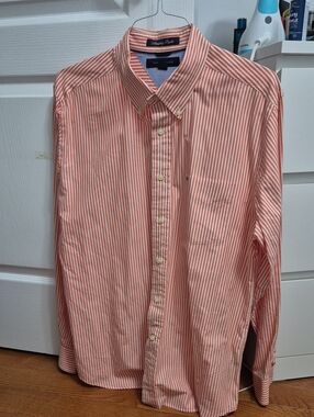 Tommy Hilfiger Coral and White Striped Button-Down Shirt